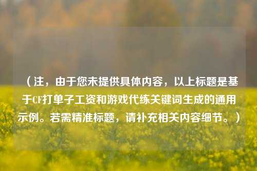 （注，由于您未提供具体内容，以上标题是基于CF打单子工资和游戏代练关键词生成的通用示例。若需精准标题，请补充相关内容细节。）