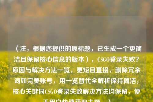 （注，根据您提供的原标题，已生成一个更简洁且保留核心信息的版本），CSGO登录失败？原因与解决 *** 一览，更短且直接，删除冗余词如完美账号，用一览替代全解析保持简洁，核心关键词CSGO登录失败解决 *** 均保留，便于用户快速获取主题。）
