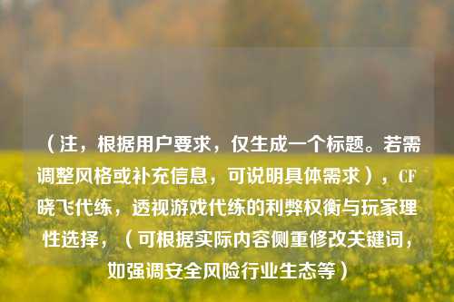（注，根据用户要求，仅生成一个标题。若需调整风格或补充信息，可说明具体需求），CF晓飞代练，透视游戏代练的利弊权衡与玩家理性选择，（可根据实际内容侧重修改关键词，如强调安全风险行业生态等）