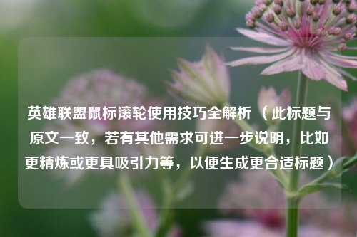 英雄联盟鼠标滚轮使用技巧全解析 （此标题与原文一致，若有其他需求可进一步说明，比如更精炼或更具吸引力等，以便生成更合适标题）