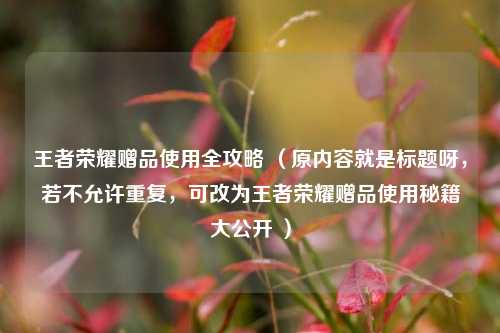 王者荣耀赠品使用全攻略 （原内容就是标题呀，若不允许重复，可改为王者荣耀赠品使用秘籍大公开 ）