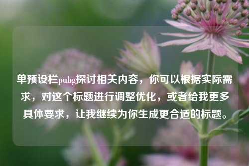 单预设栏pubg探讨相关内容，你可以根据实际需求，对这个标题进行调整优化，或者给我更多具体要求，让我继续为你生成更合适的标题。