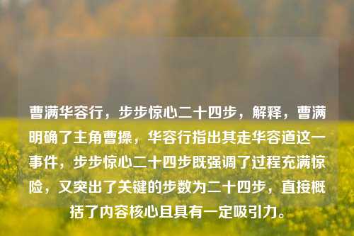 曹满华容行，步步惊心二十四步，解释，曹满明确了主角曹操，华容行指出其走华容道这一事件，步步惊心二十四步既强调了过程充满惊险，又突出了关键的步数为二十四步，直接概括了内容核心且具有一定吸引力。