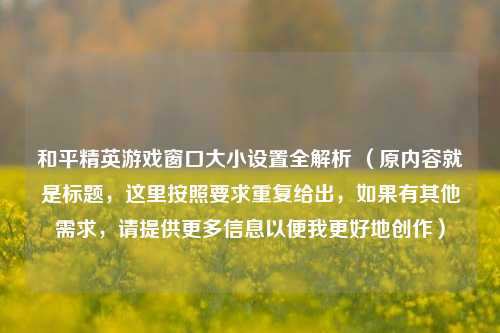 和平精英游戏窗口大小设置全解析 (原内容就是标题,这里按照要求重复给出,如果有其他需求,请提供更多信息以便我更好地创作)