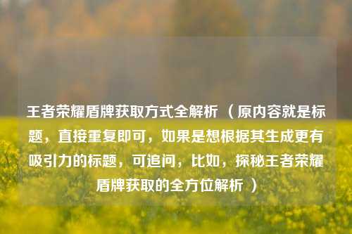 王者荣耀盾牌获取方式全解析 （原内容就是标题，直接重复即可，如果是想根据其生成更有吸引力的标题，可追问，比如，探秘王者荣耀盾牌获取的全方位解析 ）