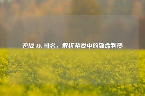 逆战 AK 排名，解析游戏中的致命利器
