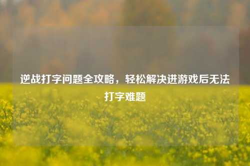 逆战打字问题全攻略，轻松解决进游戏后无法打字难题