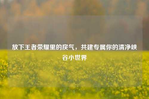 放下王者荣耀里的戾气,共建专属你的清净峡谷小世界