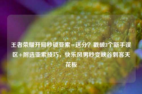 王者荣耀开局秒锁亚索=送分?戳破3个新手误区+附选亚索技巧,快乐风男秒变峡谷刺客天花板