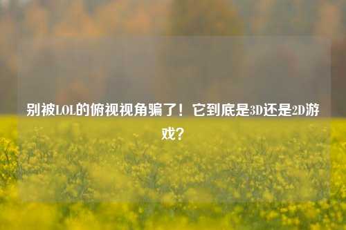 别被LOL的俯视视角骗了！它到底是3D还是2D游戏？