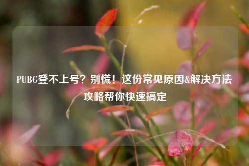 PUBG登不上号?别慌!这份常见原因&解决 *** 攻略帮你快速搞定