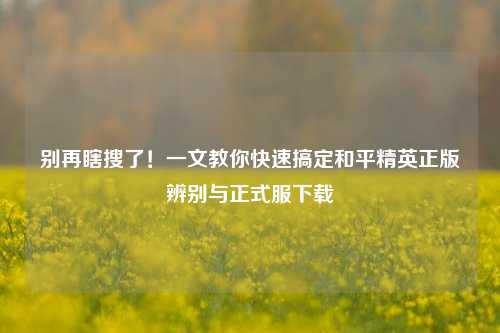 别再瞎搜了！一文教你快速搞定和平精英正版辨别与正式服下载