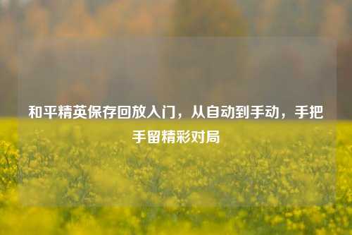 和平精英保存回放入门,从自动到手动,手把手留精彩对局