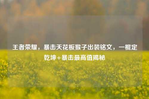 王者荣耀，暴击天花板猴子出装铭文，一棍定乾坤+暴击更高值揭秘