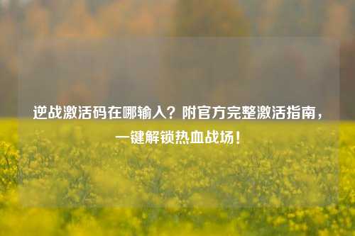 逆战激活码在哪输入?附官方完整激活指南,一键解锁热血战场!