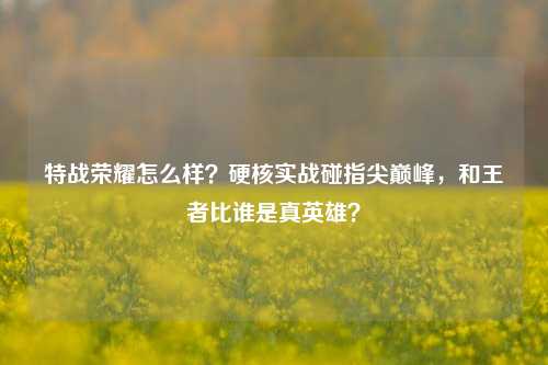 特战荣耀怎么样？硬核实战碰指尖巅峰，和王者比谁是真英雄？