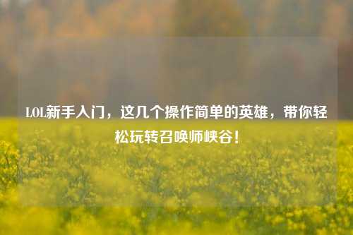 LOL新手入门，这几个操作简单的英雄，带你轻松玩转召唤师峡谷！
