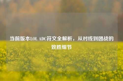 当前版本LOL ADC符文全解析，从对线到团战的致胜细节