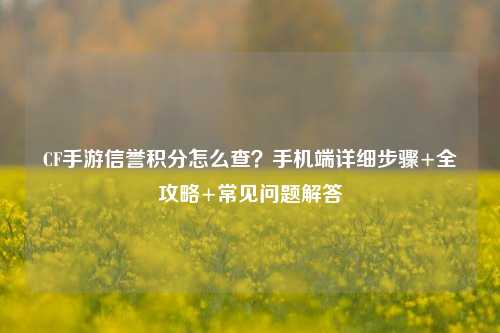 CF手游信誉积分怎么查?手机端详细步骤+全攻略+常见问题解答