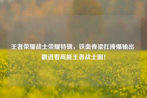 王者荣耀战士荣耀特辑,铁血脊梁扛揍爆输出 戳进看高能王者战士图!