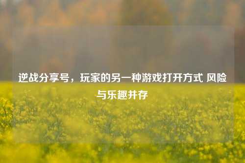 逆战分享号,玩家的另一种游戏打开方式 风险与乐趣并存